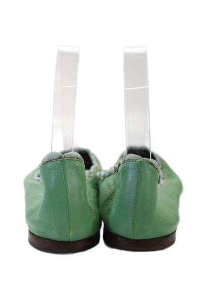 Chloe Womens Leather Scalloped Edge Flats Green Size 8