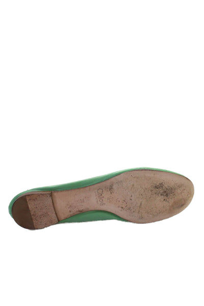 Chloe Womens Leather Scalloped Edge Flats Green Size 8