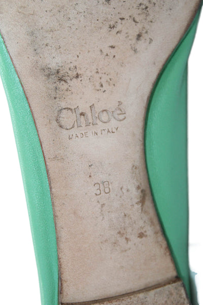 Chloe Womens Leather Scalloped Edge Flats Green Size 8