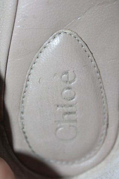 Chloe Womens Leather Scalloped Edge Flats Green Size 8