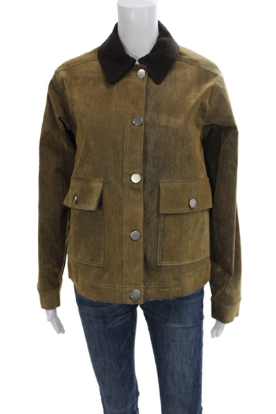 Aligne Womens Utility Jacket Brown Organic Cotton Button Long Sleeve Size XS