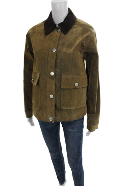 Aligne Womens Utility Jacket Brown Organic Cotton Button Long Sleeve Size XS