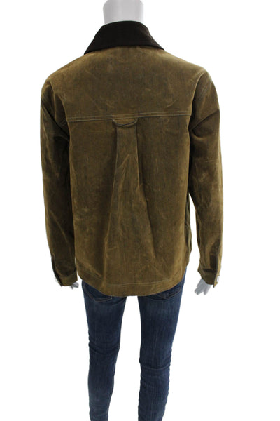 Aligne Womens Utility Jacket Brown Organic Cotton Button Long Sleeve Size XS