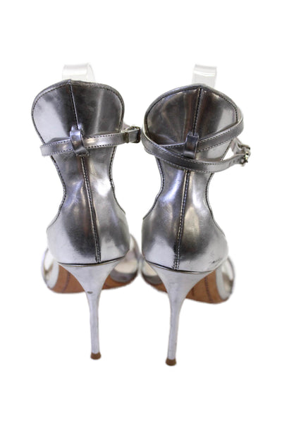Sophia Webster Womens Metallic Open Toe Heels Silver Size 7