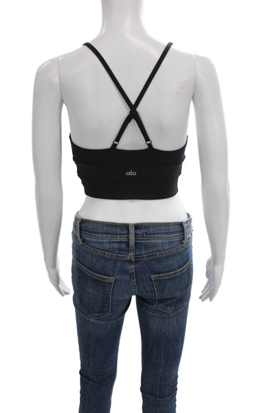Alo Womens Wide Band Spaghetti Strap Sports Bra Black Size XS