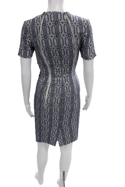 Thom Browne Womens Blue Geometric Cotton Sheath Dress Short Sleeve Zip Size XS