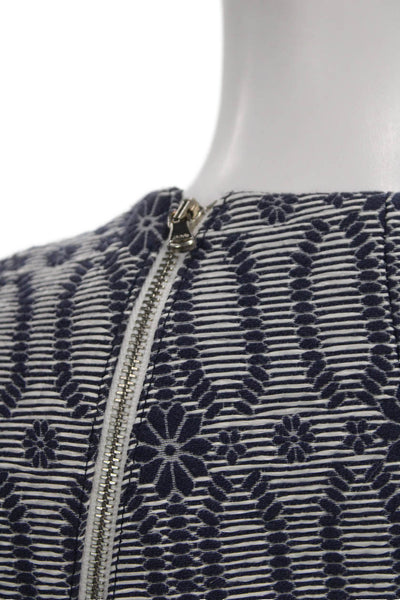 Thom Browne Womens Blue Geometric Cotton Sheath Dress Short Sleeve Zip Size XS