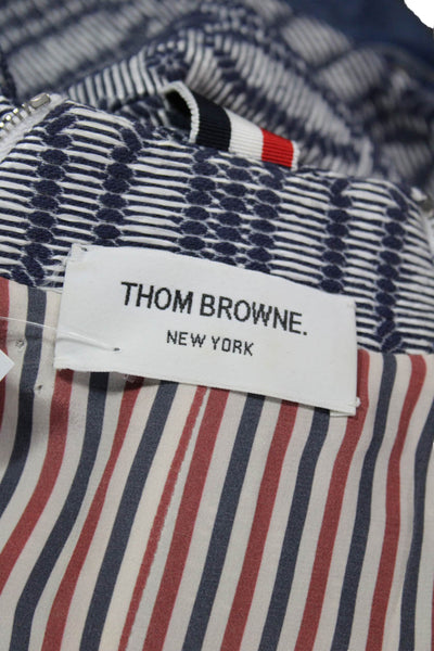 Thom Browne Womens Blue Geometric Cotton Sheath Dress Short Sleeve Zip Size XS