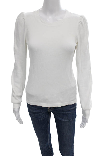 Amo Womens Basic Long Sleeve T-Shirt White Crew Neck Size S