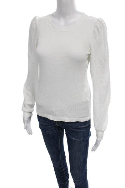 Amo Womens Basic Long Sleeve T-Shirt White Crew Neck Size S