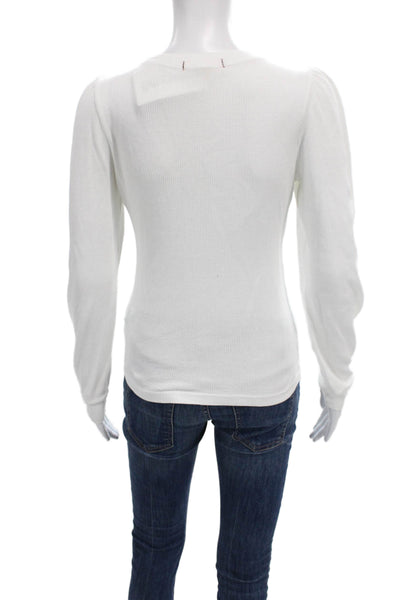 Amo Womens Basic Long Sleeve T-Shirt White Crew Neck Size S