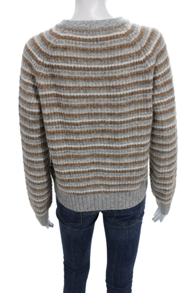 Lilla P Womens Cardigan Gray Striped Round Neck Long Sleeve Wool Blend Size XS