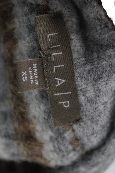 Lilla P Womens Cardigan Gray Striped Round Neck Long Sleeve Wool Blend Size XS