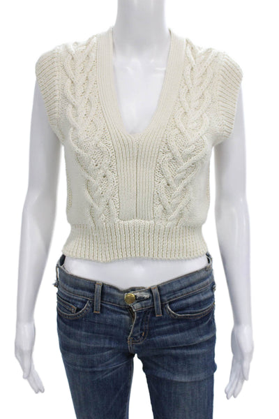 Z Supply Women V-Neck Sleeveless Vest Sweater Ivory Size XS