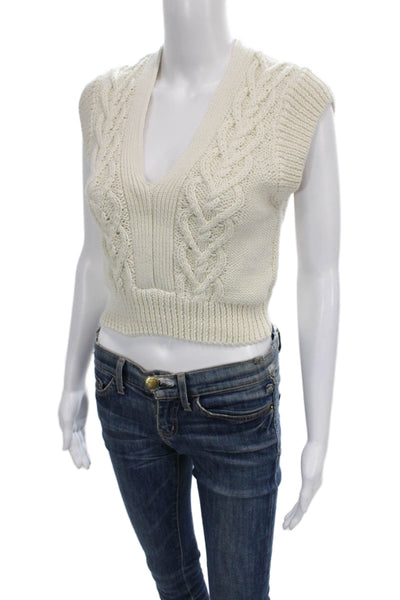 Z Supply Women V-Neck Sleeveless Vest Sweater Ivory Size XS