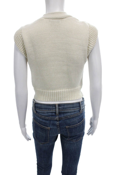 Z Supply Women V-Neck Sleeveless Vest Sweater Ivory Size XS