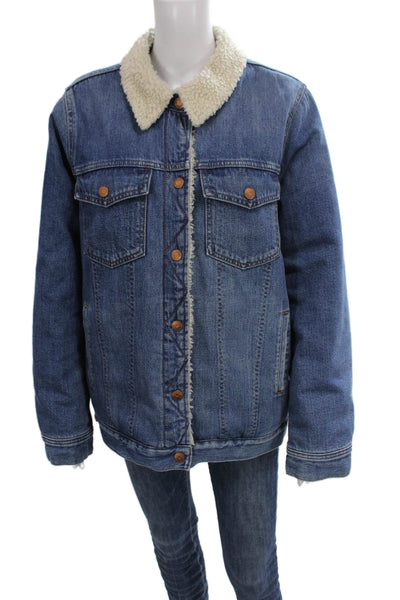Madewell Womens Basic Jacket Blue Cotton Button Long Sleeve Size XL