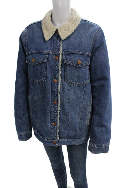 Madewell Womens Basic Jacket Blue Cotton Button Long Sleeve Size XL