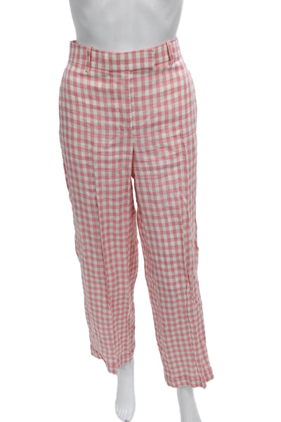 J Crew Women Cropped Pink Check Cotton Pants Size 0