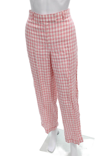 J Crew Women Cropped Pink Check Cotton Pants Size 0