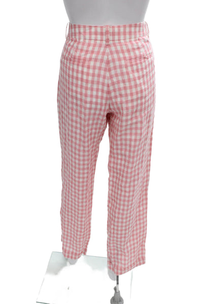 J Crew Women Cropped Pink Check Cotton Pants Size 0