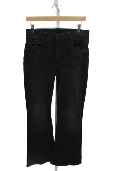 Mother Womens High Rise Black Flared Jeans Cotton Blend Button Size 28