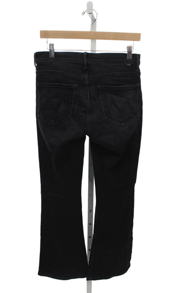 Mother Womens High Rise Black Flared Jeans Cotton Blend Button Size 28