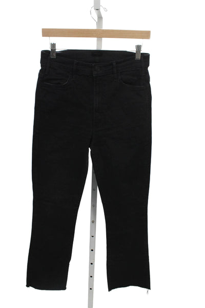 Mother Womens High Rise Black Flared Jeans Cotton Blend Button Size 28