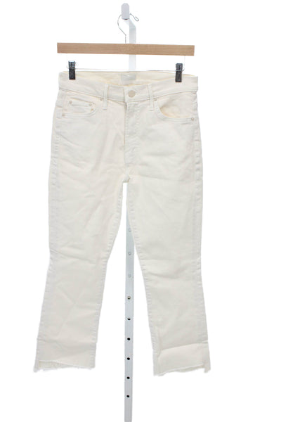 Mother Womens Cropped High Rise Ivory Cotton Jeans Size 28