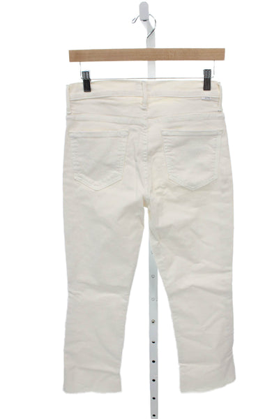 Mother Womens Cropped High Rise Ivory Cotton Jeans Size 28