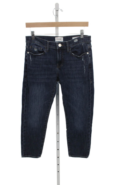 Frame Womens Cropped Blue Jeans Cotton Blend Mid Rise Button 27in Size 26