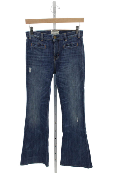 Current/Elliott Womens Flared Jeans Blue Mid Rise Cotton Blend Button Size 25