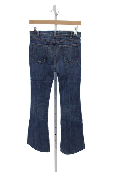 Current/Elliott Womens Flared Jeans Blue Mid Rise Cotton Blend Button Size 25