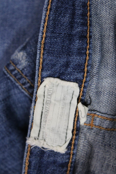 Current/Elliott Womens Flared Jeans Blue Mid Rise Cotton Blend Button Size 25