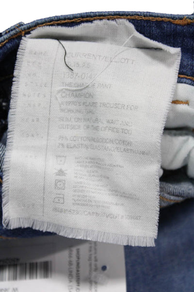 Current/Elliott Womens Flared Jeans Blue Mid Rise Cotton Blend Button Size 25