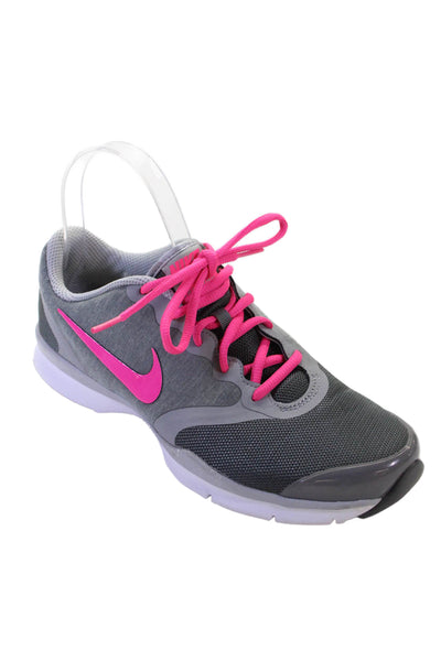 Nike Women's Lace Up Rubber Sole Trainer Sneakers Gray/Pink Size 8