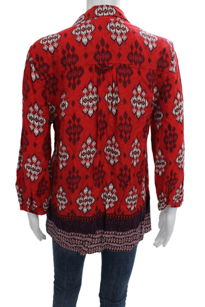 Maeve Anthropologie Womens Red Tunic Long Sleeve Collared Rayon Size 10