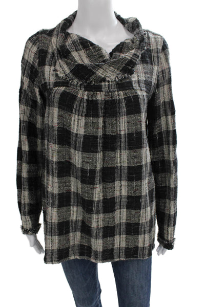 Free People Womens Tunic Blouse Black Cowl Neck Long Sleeve Plaid Size S