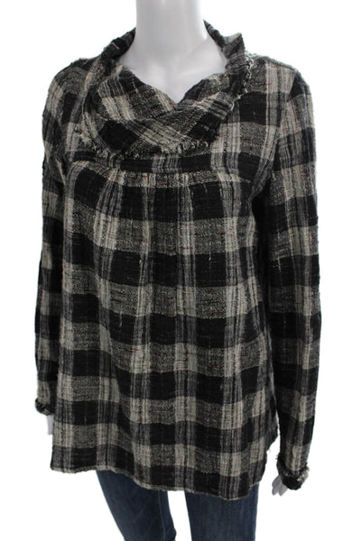Free People Womens Tunic Blouse Black Cowl Neck Long Sleeve Plaid Size S