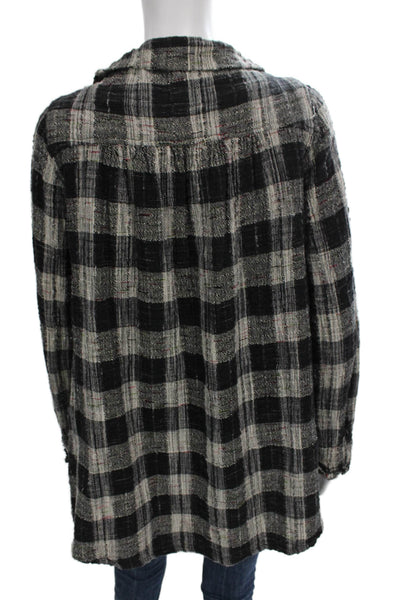 Free People Womens Tunic Blouse Black Cowl Neck Long Sleeve Plaid Size S
