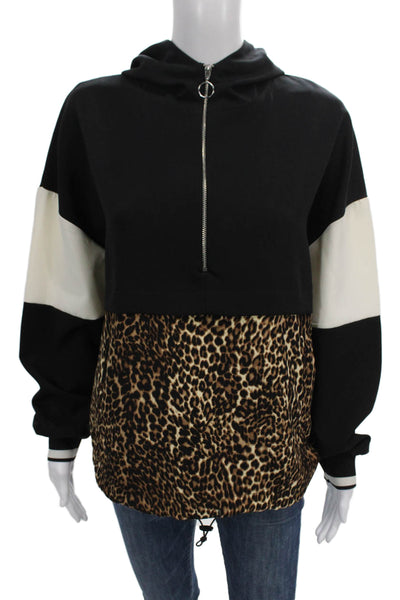 Zara Women Pullover Black Animal Print Polyester Zip Long Sleeve Size M