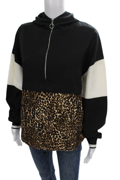 Zara Women Pullover Black Animal Print Polyester Zip Long Sleeve Size M