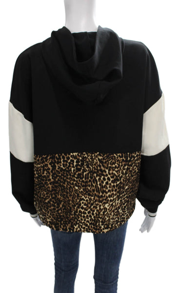 Zara Women Pullover Black Animal Print Polyester Zip Long Sleeve Size M