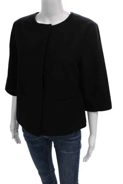 Theory Women Basic Jacket Black Wool Blend 3/4 Sleeve Size L