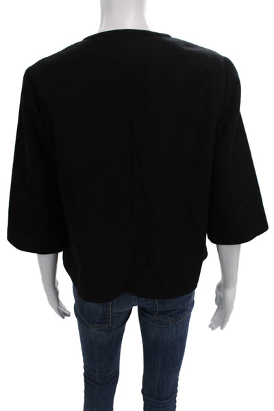 Theory Women Basic Jacket Black Wool Blend 3/4 Sleeve Size L