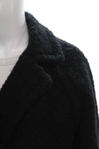 Ganni Womens Overcoat Black Wool Blend Tie Long Sleeve Size 36