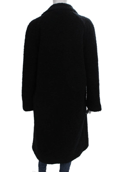 Ganni Womens Overcoat Black Wool Blend Tie Long Sleeve Size 36