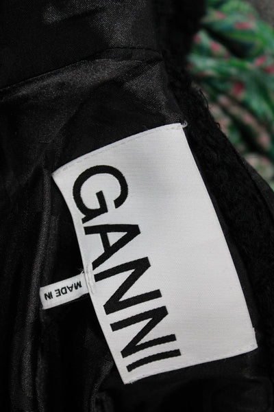 Ganni Womens Overcoat Black Wool Blend Tie Long Sleeve Size 36