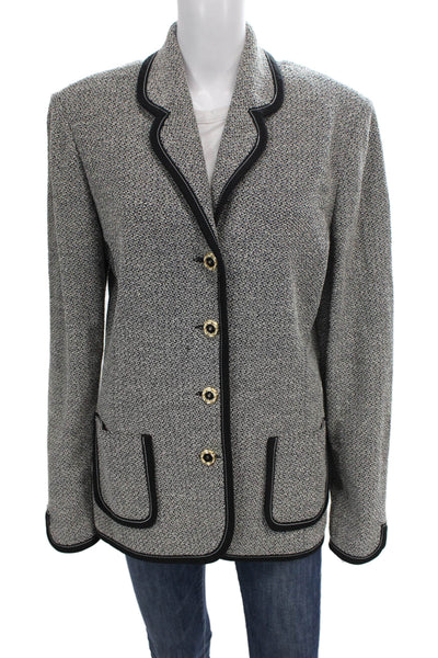 St. John Collection Women Black Flecked Tweed Knit Blazer Long Sleeve Size M