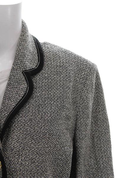 St. John Collection Women Black Flecked Tweed Knit Blazer Long Sleeve Size M